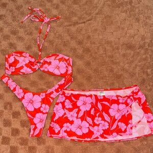 Wild Fable Red and Pink Floral Bikini Set